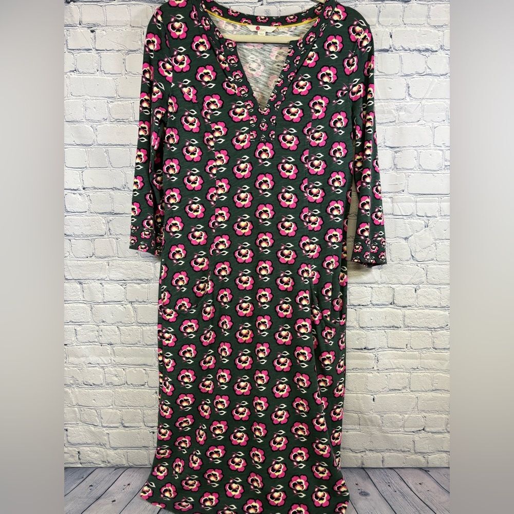 Boden Green Pink Stephanie Cottagecore Vacation Holiday Floral Jersey Dress 8L